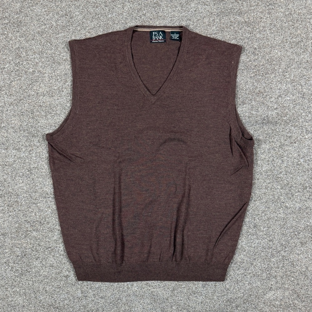 Jos. A. Bank Brown V-Neck Pullover Sweater Vest Men’s L 100% Merino Wool Preppy